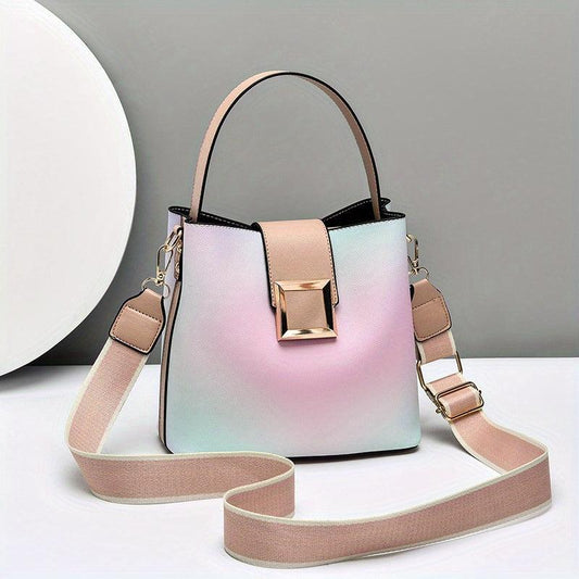 Ombre Bucket Handbag Crossbody Bag Wide Strap Shoulder Purse