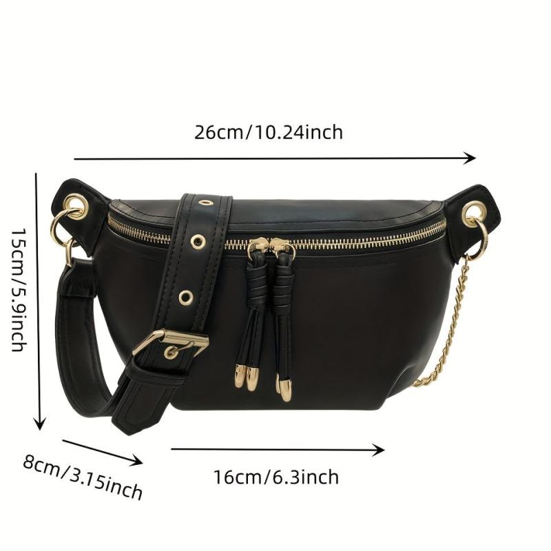 Chain Crossbody Bag Double Zipper Waist Bag