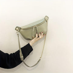 Chain Crossbody Bag Double Zipper Waist Bag