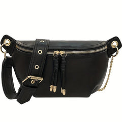 Chain Crossbody Bag Double Zipper Waist Bag
