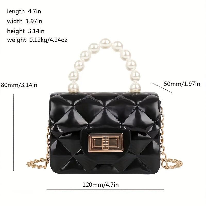 Argyle Pattern Jelly Crossbody Bag with Faux Pearl Handle