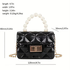 Argyle Pattern Jelly Crossbody Bag with Faux Pearl Handle