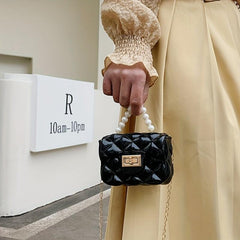 Argyle Pattern Jelly Crossbody Bag with Faux Pearl Handle