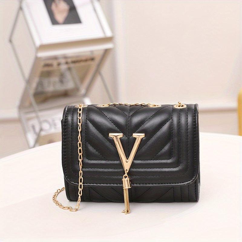 Chevron Quilted Shoulder Bag Tassel Flap Crossbody Bag