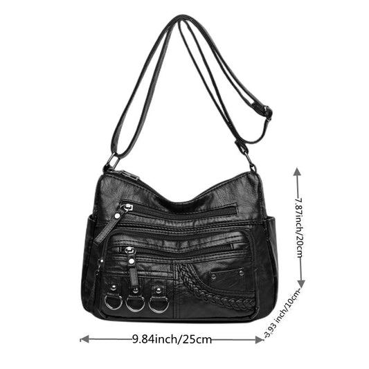 Vintage Zipper Shoulder Bag Soft PU Leather Purse Crossbody Bag