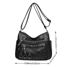 Vintage Zipper Shoulder Bag Soft PU Leather Purse Crossbody Bag
