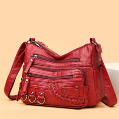 Vintage Zipper Shoulder Bag Soft PU Leather Purse Crossbody Bag