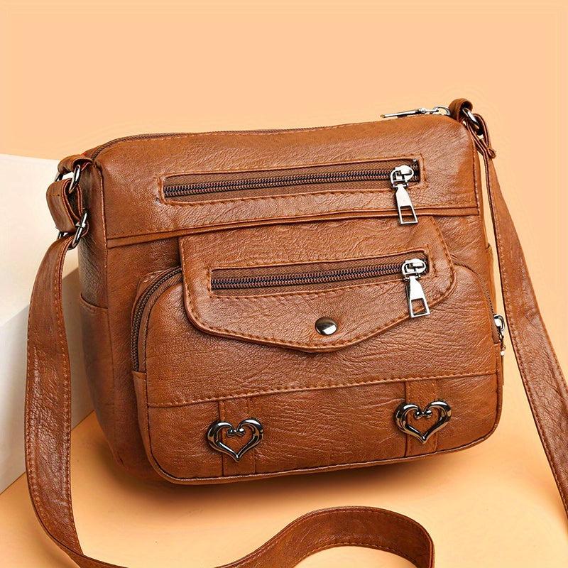 Rhombus Pattern Crossbody Bag Heart Decor Shoulder Bag