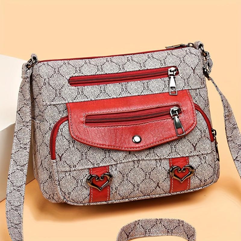Rhombus Pattern Crossbody Bag Heart Decor Shoulder Bag
