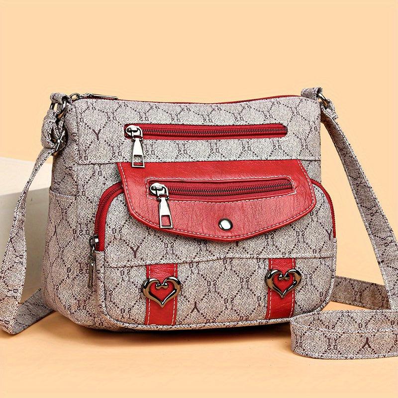 Rhombus Pattern Crossbody Bag Heart Decor Shoulder Bag