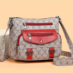 Rhombus Pattern Crossbody Bag Heart Decor Shoulder Bag