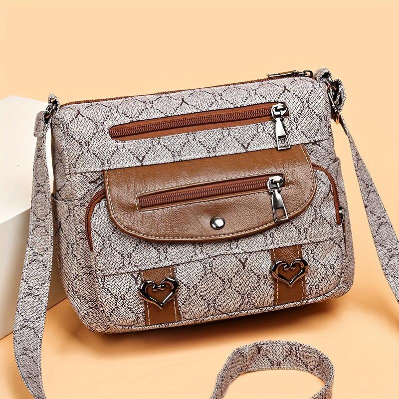 Rhombus Pattern Crossbody Bag Heart Decor Shoulder Bag
