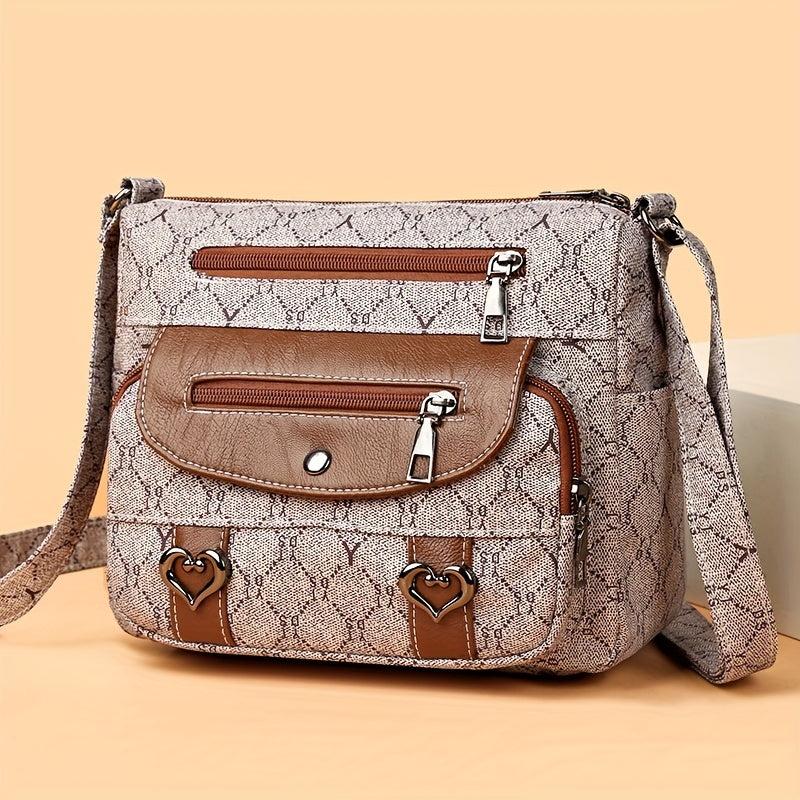 Rhombus Pattern Crossbody Bag Heart Decor Shoulder Bag