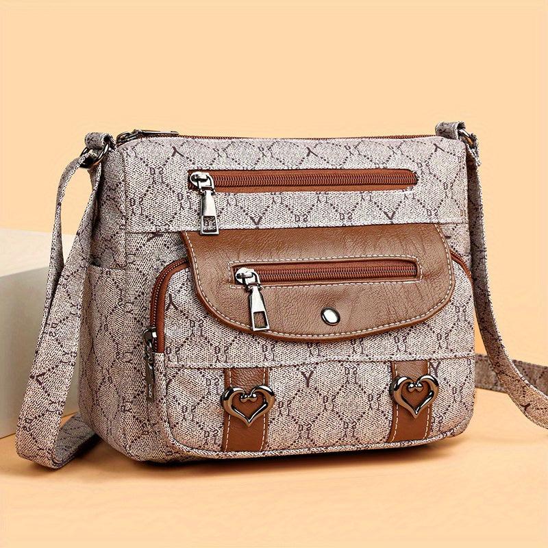 Rhombus Pattern Crossbody Bag Heart Decor Shoulder Bag