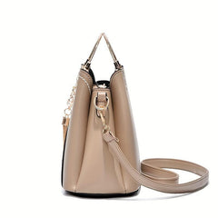Colorblock Tote Bag Classic Shoulder Satchel With Tassel Pendant