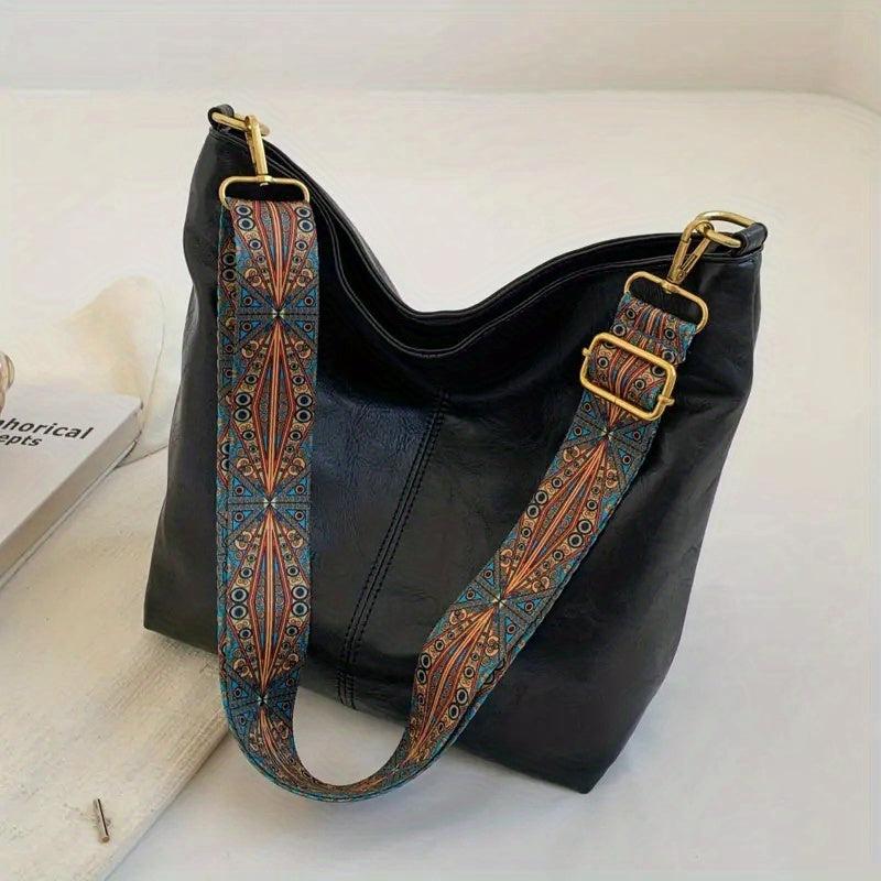 Geometric Strap Hobo Bag Crossbody Retro Style Shoulder Large Capacity