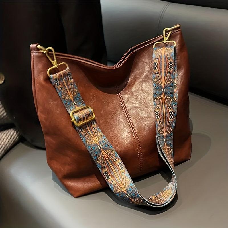 Geometric Strap Hobo Bag Crossbody Retro Style Shoulder Large Capacity