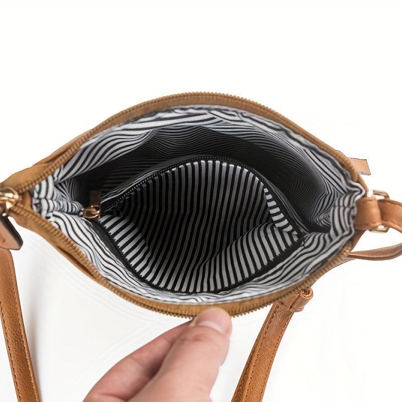 Small Zipper Crossbody Bag PU Leather Textured Bag Purse