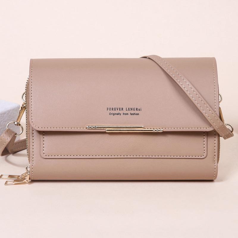 Metal Decor Flap Phone Purse Women's PU Leather Crossbody Bag