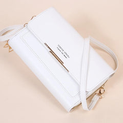 Metal Decor Flap Phone Purse Women's PU Leather Crossbody Bag