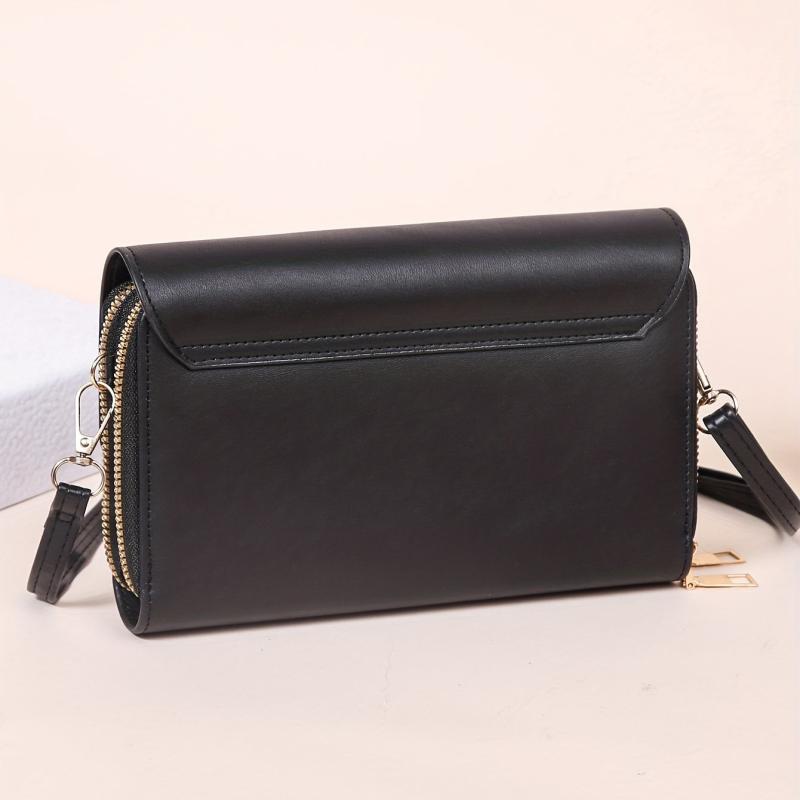 Metal Decor Flap Phone Purse Women's PU Leather Crossbody Bag