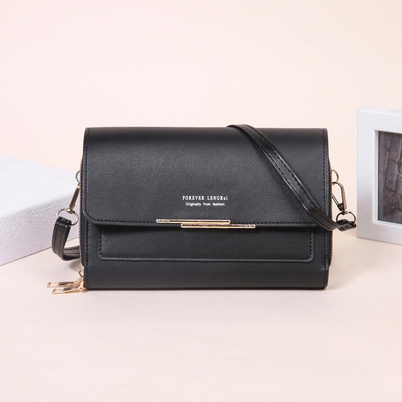 Metal Decor Flap Phone Purse Women's PU Leather Crossbody Bag