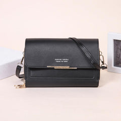 Metal Decor Flap Phone Purse Women's PU Leather Crossbody Bag