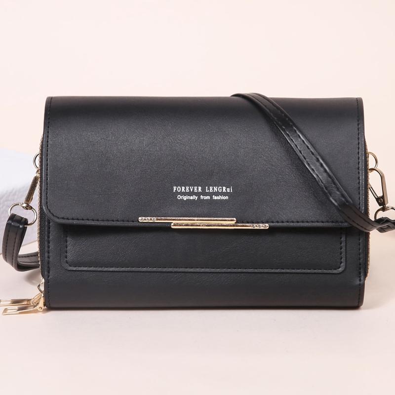 Metal Decor Flap Phone Purse Women's PU Leather Crossbody Bag