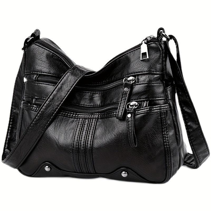 Studded Decor Crossbody Bag Women's Pocket Purse PU Leather Shoulder Bag