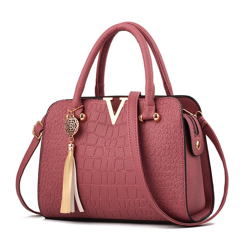 Crocodile Pattern Satchel Bag Double Handle Purse Women's Shoulder Bag
