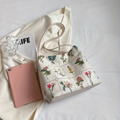 Flower Embroidered Shoulder Bag Large Capacity Handbag
