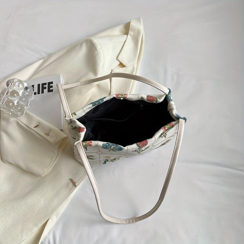 Flower Embroidered Shoulder Bag Large Capacity Handbag