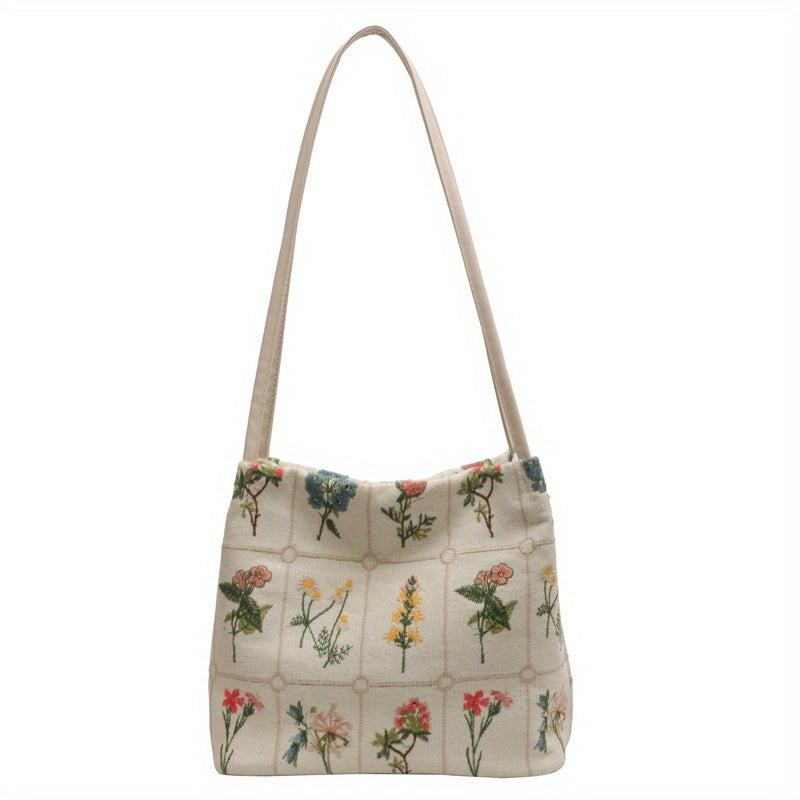 Flower Embroidered Shoulder Bag Large Capacity Handbag