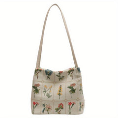 Flower Embroidered Shoulder Bag Large Capacity Handbag