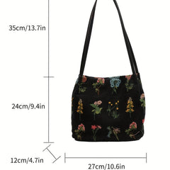 Flower Embroidered Shoulder Bag Large Capacity Handbag