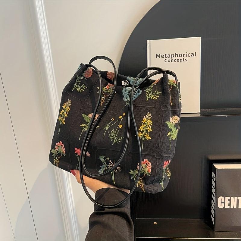 Flower Embroidered Shoulder Bag Large Capacity Handbag