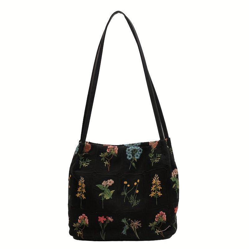 Flower Embroidered Shoulder Bag Large Capacity Handbag