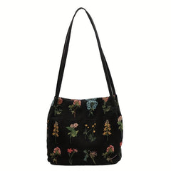 Flower Embroidered Shoulder Bag Large Capacity Handbag