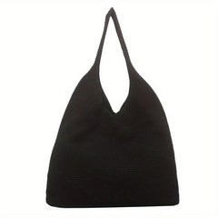 Solid Crochet Bag Women's Knitted Tote Bag Large Capacity Shoulder Shopping Bag