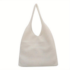 Solid Crochet Bag Women's Knitted Tote Bag Large Capacity Shoulder Shopping Bag