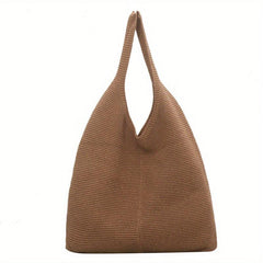 Solid Crochet Bag Women's Knitted Tote Bag Large Capacity Shoulder Shopping Bag
