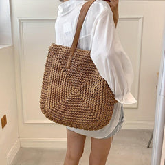 Straw Woven Square Shoulder Bag Large Capacity Beach Bag