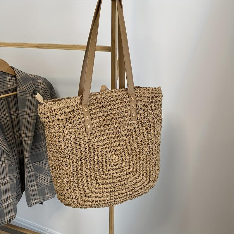 Straw Woven Square Shoulder Bag Large Capacity Beach Bag