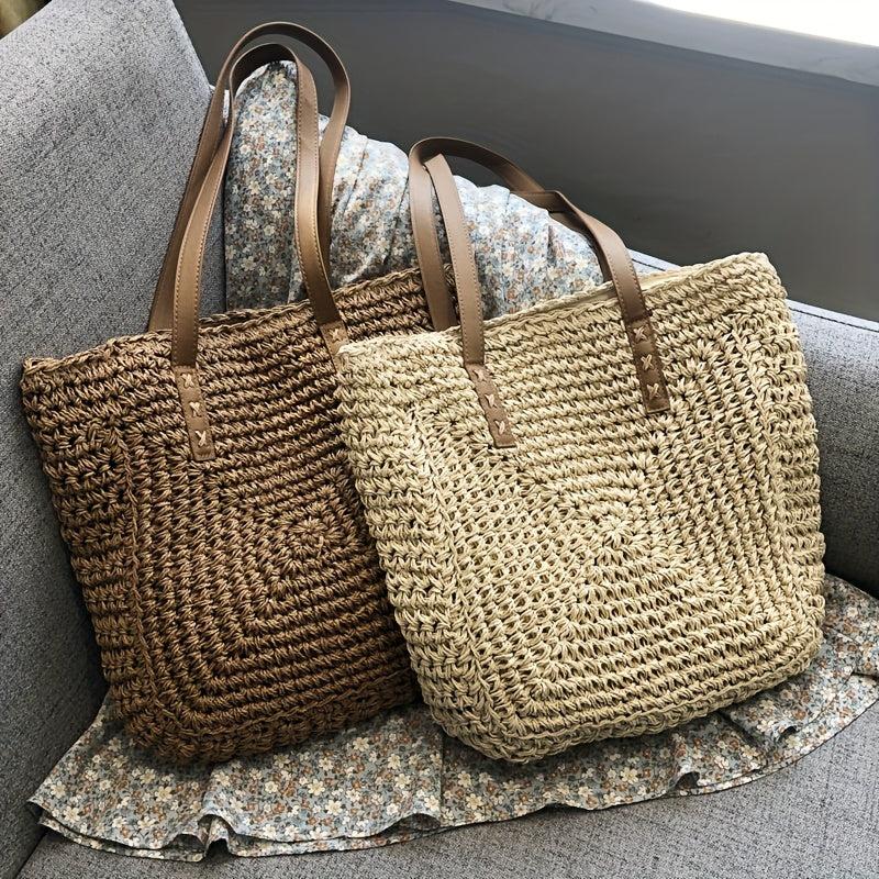 Straw Woven Square Shoulder Bag Large Capacity Beach Bag
