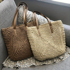 Straw Woven Square Shoulder Bag Large Capacity Beach Bag