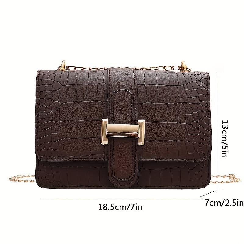 Crocodile Embossed Shoulder Bag Women's Buckle Decor Crossbody Bag Chain
