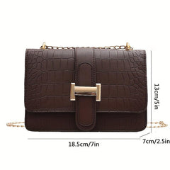 Crocodile Embossed Shoulder Bag Women's Buckle Decor Crossbody Bag Chain