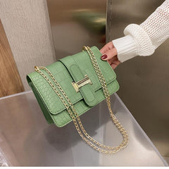 Crocodile Embossed Shoulder Bag Women's Buckle Decor Crossbody Bag Chain