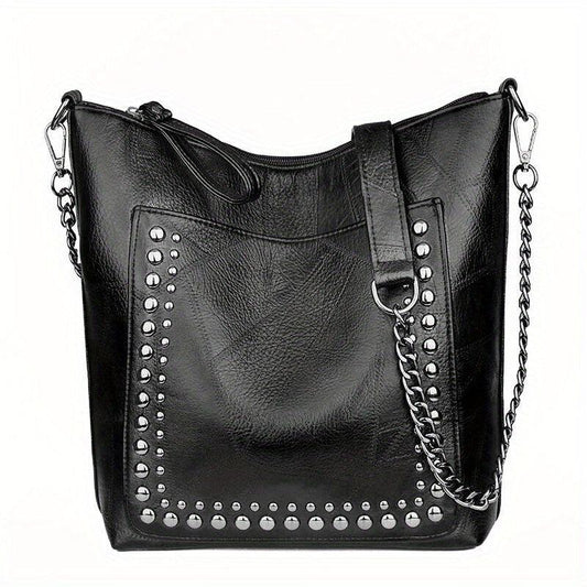 Vintage Studded Shoulder Bag Rivet PU Leather Crossbody Bag