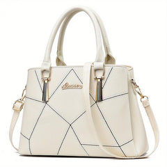 Geometric Stitch Handbag Scarf & Pom Pom Ball Decor Shoulder Bag